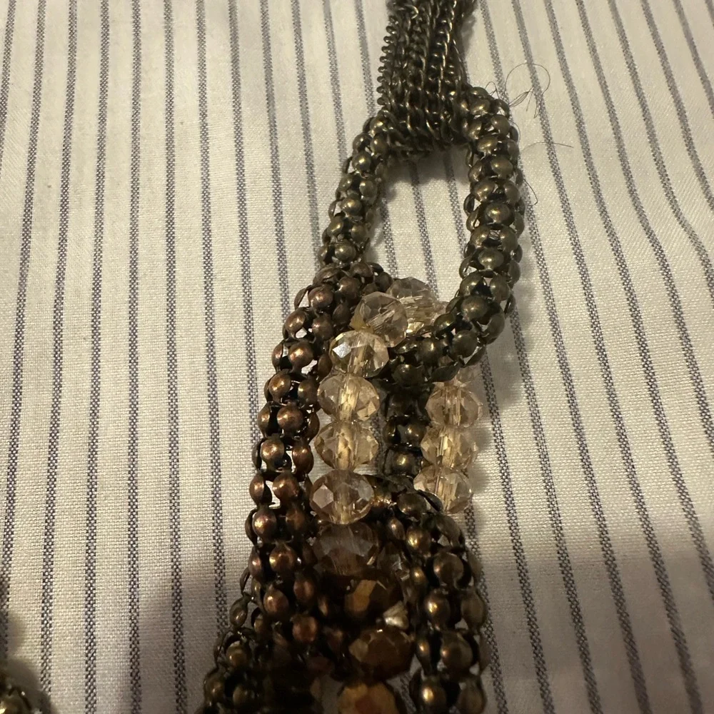 Chico’s Multi Strand Bead Rhinestone Oval Faceted Smoky Topaz Pendant Necklace - Picture 7 of 10